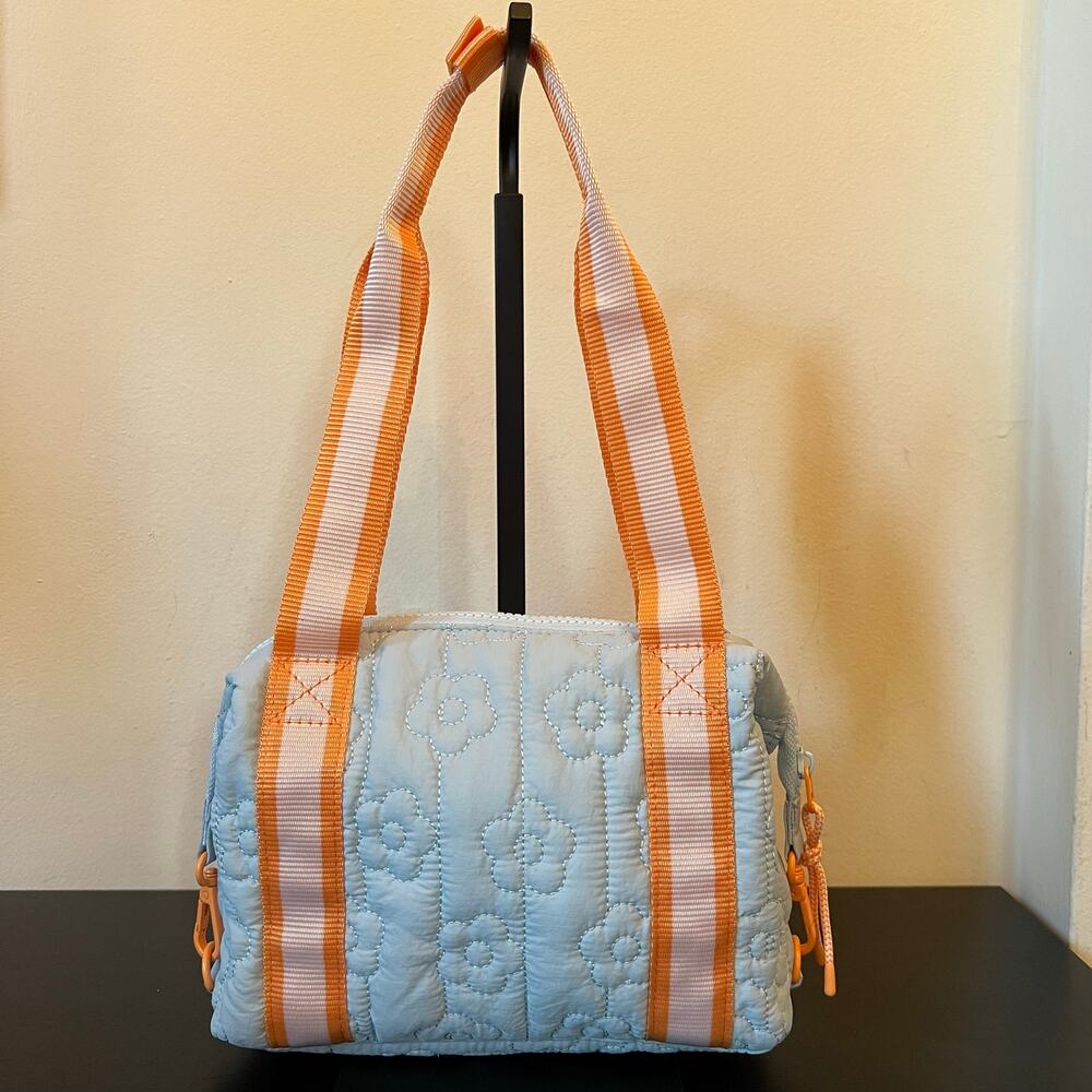 Light Baby Blue Orange White Y2K Sporty Floral Quilted Shoulder Bag